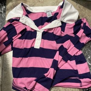 Pink and navy blue stripped long sleeve  crop top